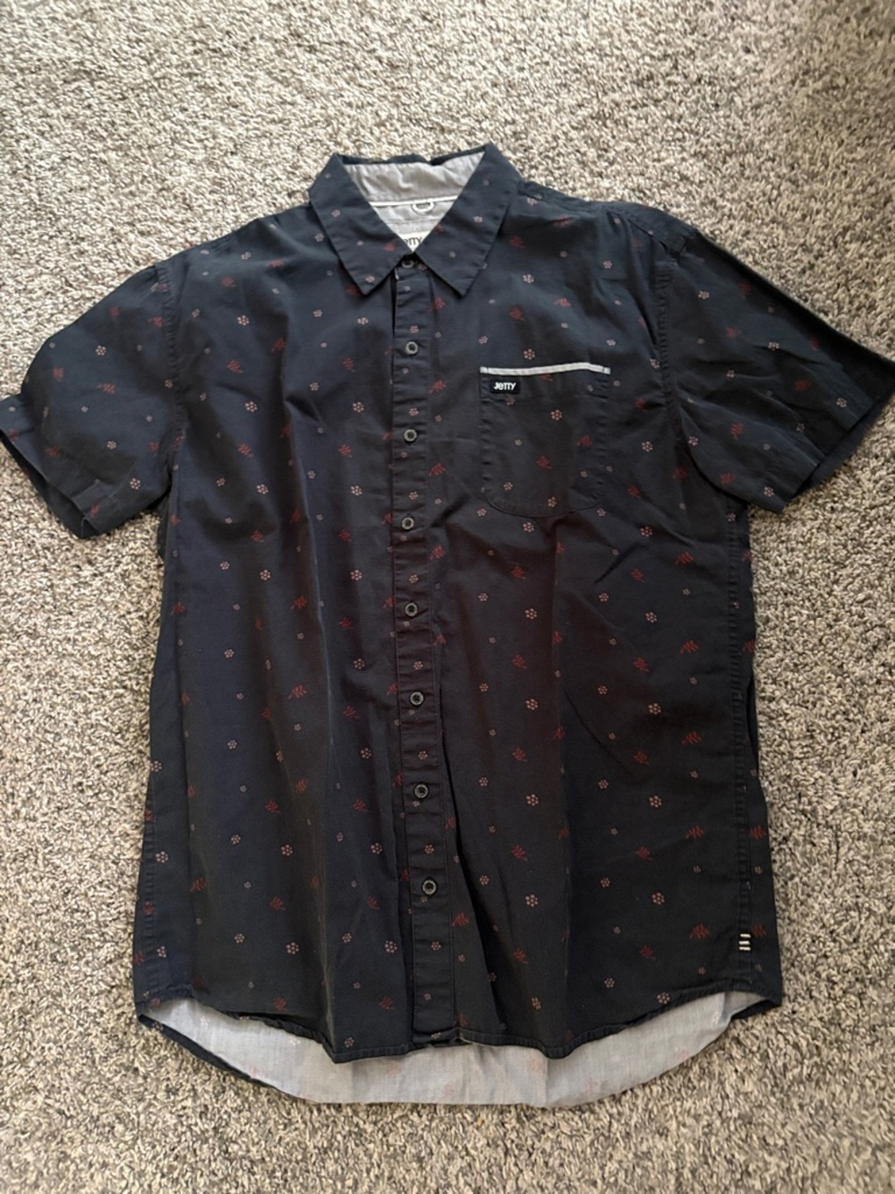 Jetty Men's Black Short-Sleeve Button-Down Shirt with Red Micro Pattern
